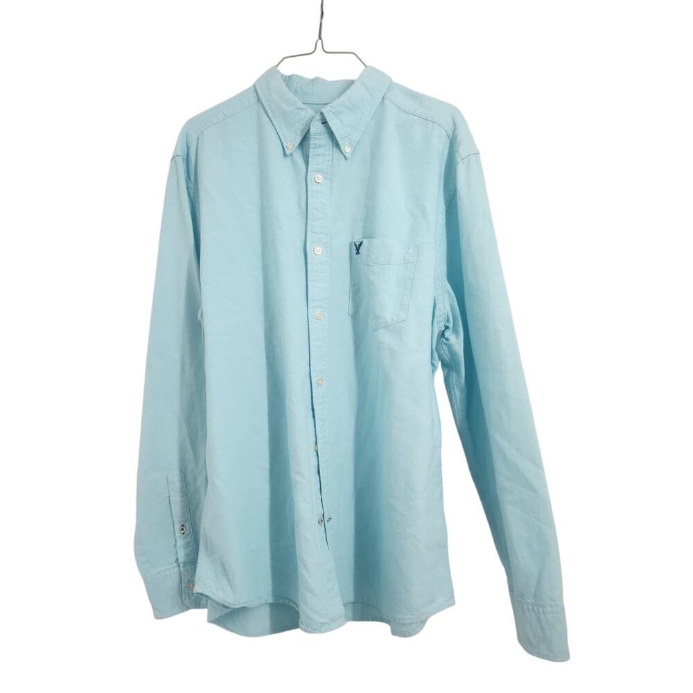 American Eagle Blue Long Sleeve Button Down Top Womens Size Extra Large XL - Picture 1 of 3